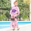 画像2: 【浴衣セール】【浴衣】小花桜模様浴衣セット(OBI-hira-100-ok-18-CPxPL/HEKO-800-sb-5-W/HIMO-900-yn-6-MI /GETA-02-ok-5-P)[HC02] (2)