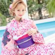 画像3: 【浴衣セール】【浴衣】小花桜模様浴衣セット(OBI-hira-100-ok-18-CPxPL/HEKO-800-sb-5-W/HIMO-900-yn-6-MI /GETA-02-ok-5-P)[HC02] (3)