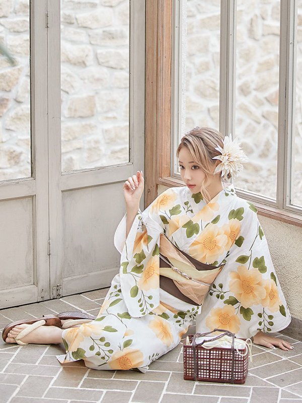 画像10: 【即日発送】【浴衣セール】【浴衣】白地に黄色い花浴衣セット[YMT] (10)