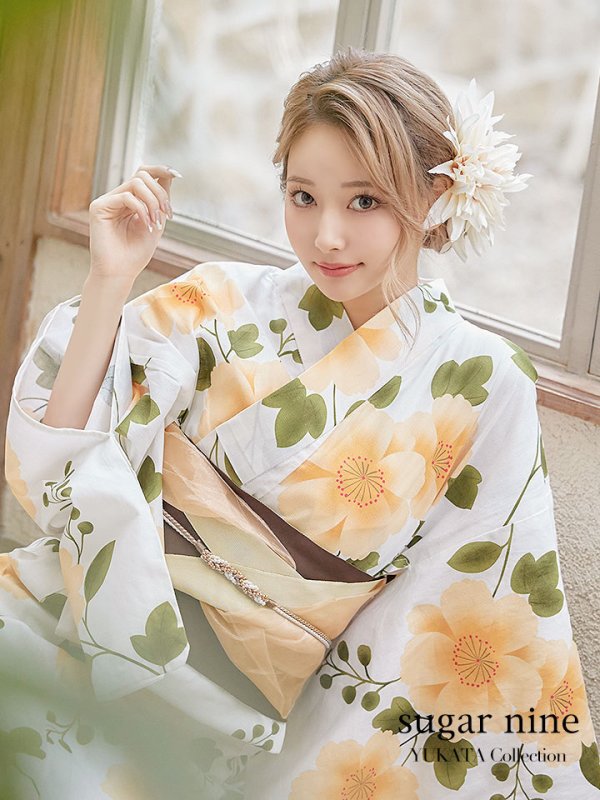 画像3: 【即日発送】【浴衣セール】【浴衣】白地に黄色い花浴衣セット[YMT] (3)
