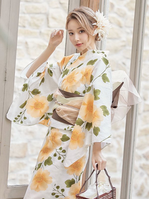 画像9: 【即日発送】【浴衣セール】【浴衣】白地に黄色い花浴衣セット[YMT] (9)
