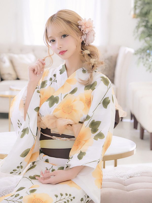 画像10: 【即日発送】【浴衣セール】【浴衣】白地に黄色い花浴衣セット[YMT] (10)