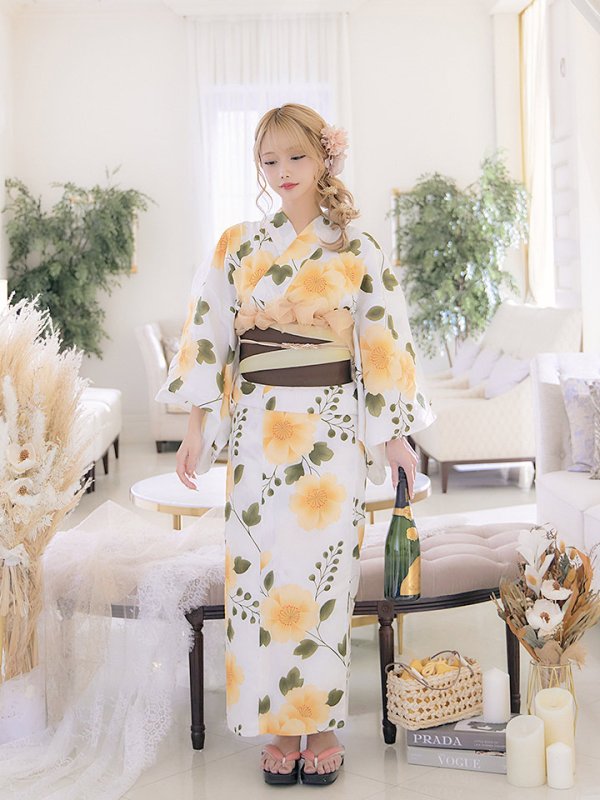 画像11: 【即日発送】【浴衣セール】【浴衣】白地に黄色い花浴衣セット[YMT] (11)