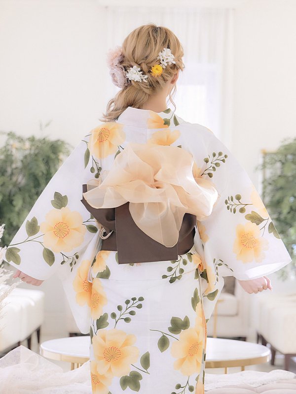画像8: 【即日発送】【浴衣セール】【浴衣】白地に黄色い花浴衣セット[YMT] (8)