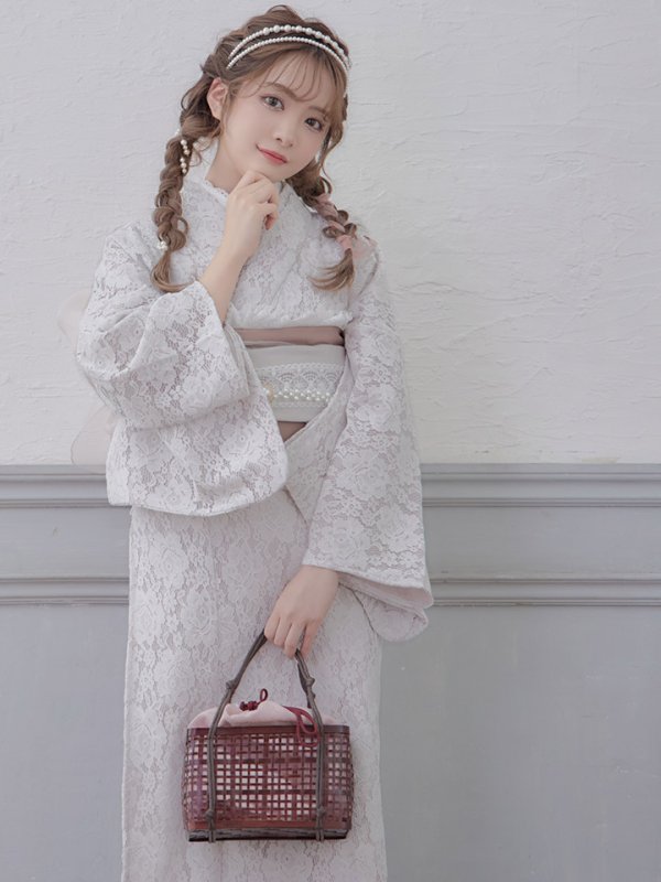 画像10: 【即日発送】【浴衣】ピンク地×白レース浴衣 【浴衣３点セット 浴衣/帯/下駄】[YMT] (10)