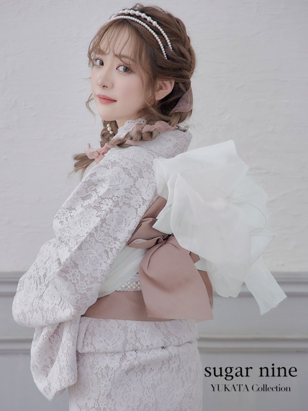 画像3: 【即日発送】【浴衣】ピンク地×白レース浴衣 【浴衣３点セット 浴衣/帯/下駄】[YMT] (3)