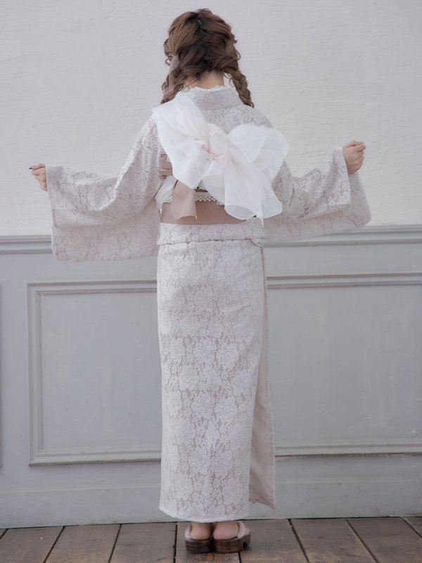 画像8: 【即日発送】【浴衣】ピンク地×白レース浴衣 【浴衣３点セット 浴衣/帯/下駄】[YMT] (8)