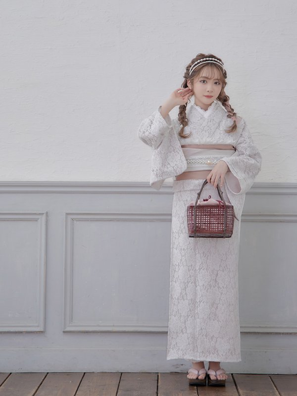 画像9: 【即日発送】【浴衣】ピンク地×白レース浴衣 【浴衣３点セット 浴衣/帯/下駄】[YMT] (9)