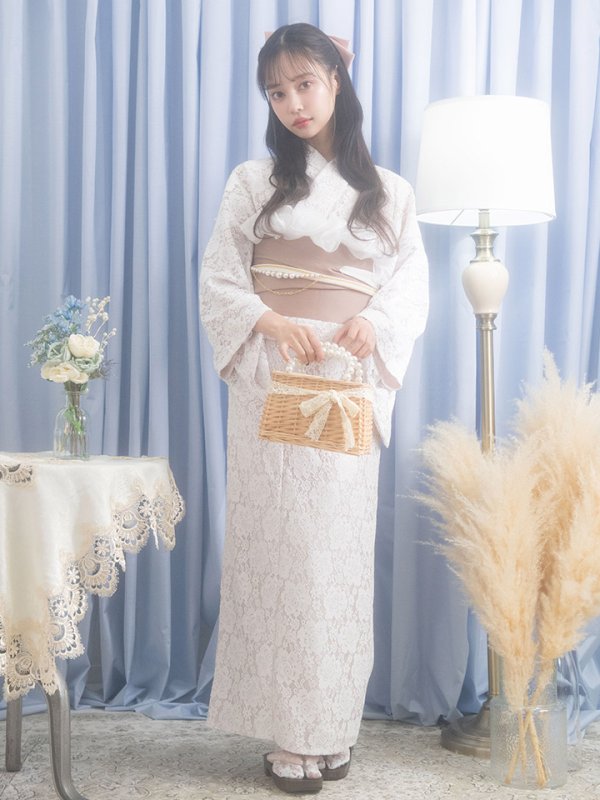 画像4: 【即日発送】【浴衣】ピンク地×白レース浴衣【浴衣３点セット 浴衣/帯/下駄】[YMT] (4)