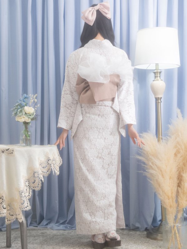 画像5: 【即日発送】【浴衣】ピンク地×白レース浴衣【浴衣３点セット 浴衣/帯/下駄】[YMT] (5)