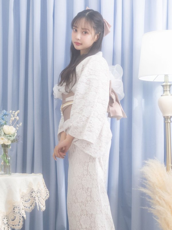 画像8: 【即日発送】【浴衣】ピンク地×白レース浴衣【浴衣３点セット 浴衣/帯/下駄】[YMT] (8)