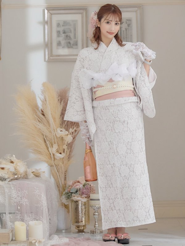 画像4: 【即日発送】【浴衣】ピンク地×白レース浴衣 【浴衣３点セット 浴衣/帯/下駄】[YMT] (4)