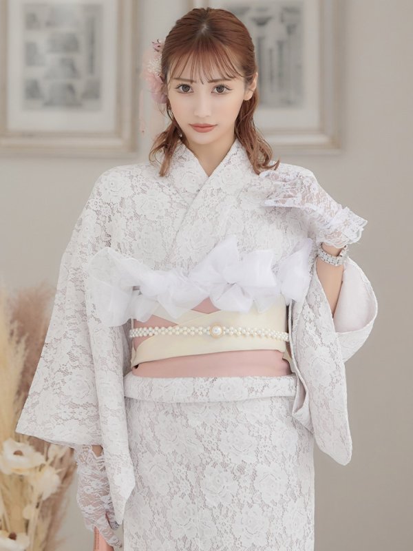 画像5: 【即日発送】【浴衣】ピンク地×白レース浴衣 【浴衣３点セット 浴衣/帯/下駄】[YMT] (5)