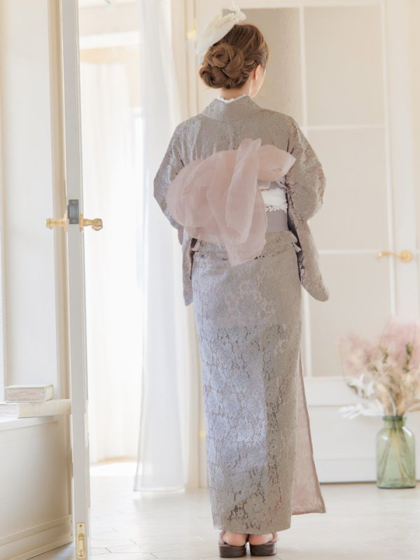 画像7: 【即日発送】【浴衣セール】【浴衣】ベージュ×フラワーレース浴衣 【浴衣３点セット 浴衣/帯/下駄】[YMT] (7)