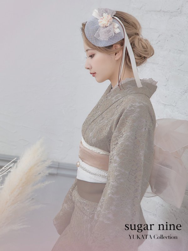 画像3: 【即日発送】【浴衣セール】【浴衣】ベージュ×フラワーレース浴衣 【浴衣３点セット 浴衣/帯/下駄】[YMT] (3)