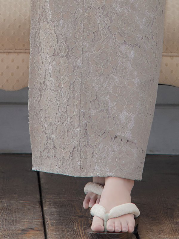 画像7: 【即日発送】【浴衣セール】【浴衣】ベージュ×フラワーレース浴衣 【浴衣３点セット 浴衣/帯/下駄】[YMT] (7)