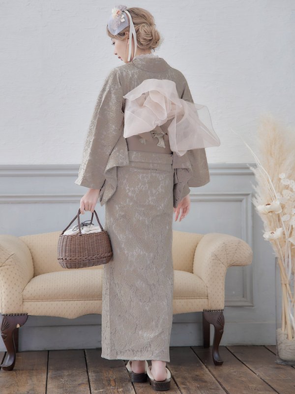 画像8: 【即日発送】【浴衣セール】【浴衣】ベージュ×フラワーレース浴衣 【浴衣３点セット 浴衣/帯/下駄】[YMT] (8)