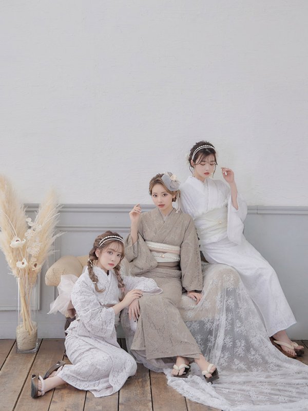 画像11: 【即日発送】【浴衣セール】白レース浴衣 【浴衣３点セット 浴衣/帯/下駄】[YMT] (11)