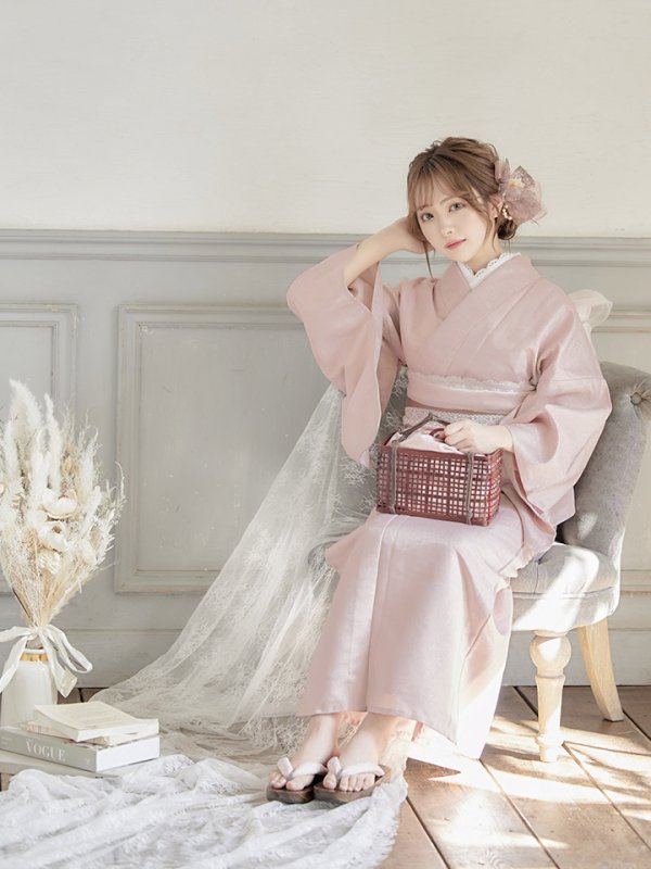 画像9: 【即日発送】【浴衣】ピンク無地浴衣 【浴衣３点セット 浴衣/帯/下駄】[YMT] (9)