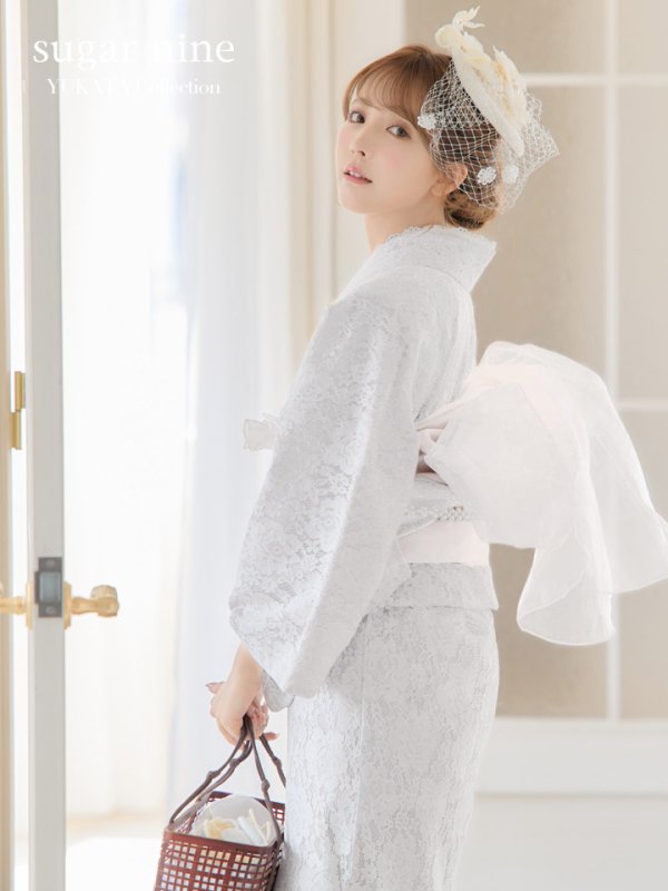 画像3: 【即日発送】【浴衣セール】白レース浴衣 【浴衣３点セット 浴衣/帯/下駄】[YMT] (3)