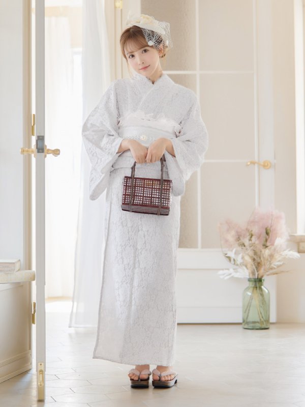 画像4: 【即日発送】【浴衣セール】白レース浴衣 【浴衣３点セット 浴衣/帯/下駄】[YMT] (4)