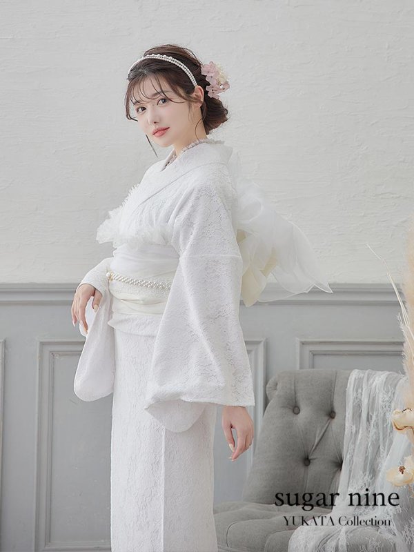 画像2: 【即日発送】【浴衣セール】白レース浴衣 【浴衣３点セット 浴衣/帯/下駄】[YMT] (2)