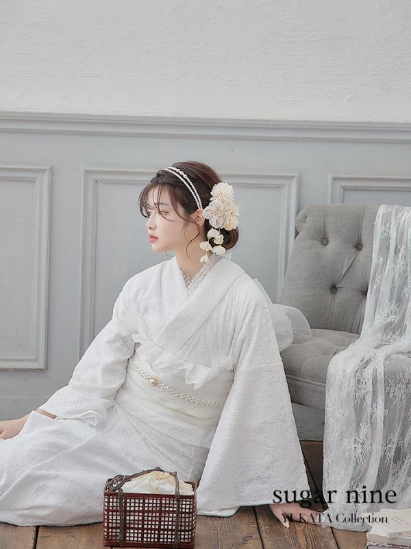 画像3: 【即日発送】【浴衣セール】白レース浴衣 【浴衣３点セット 浴衣/帯/下駄】[YMT] (3)