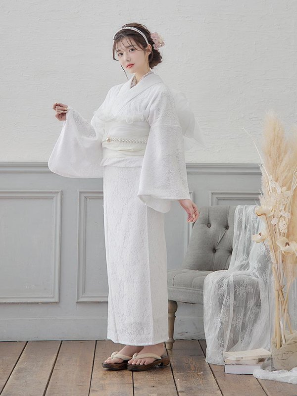 画像4: 【即日発送】【浴衣セール】白レース浴衣 【浴衣３点セット 浴衣/帯/下駄】[YMT] (4)