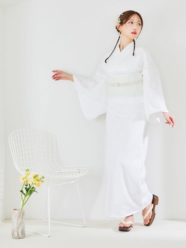 画像12: 【即日発送】【浴衣セール】白レース浴衣 【浴衣３点セット 浴衣/帯/下駄】[YMT] (12)