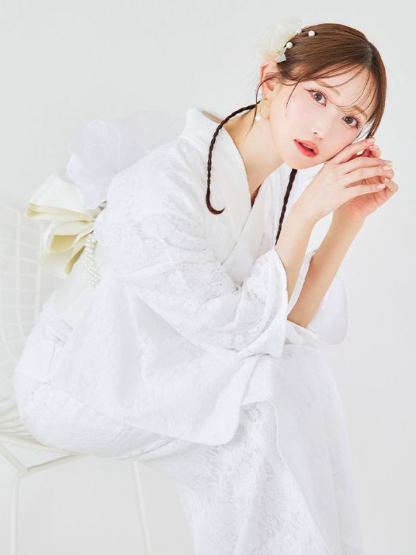 画像8: 【即日発送】【浴衣セール】白レース浴衣 【浴衣３点セット 浴衣/帯/下駄】[YMT] (8)