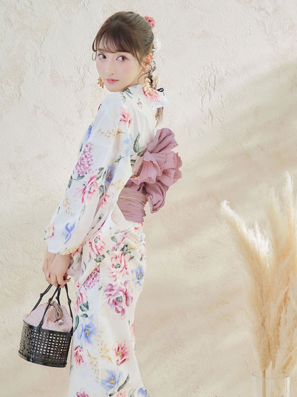 画像12: 【即日発送】【浴衣】白地×ボタニカル牡丹浴衣【浴衣３点セット 浴衣/帯/下駄】[YMT] (12)