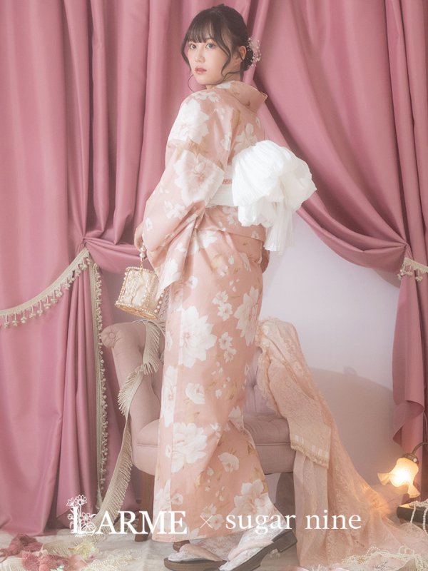 画像2: 【即日発送】【浴衣】くすみピンク地のホワイト牡丹浴衣 【浴衣３点セット 浴衣/帯/下駄】[OF04] (2)