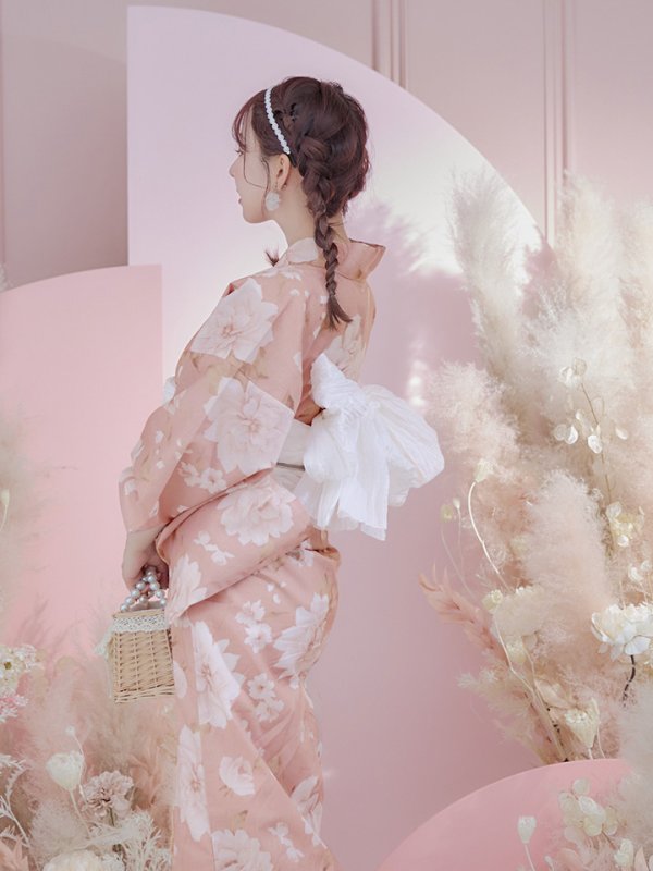 画像12: 【即日発送】【浴衣】くすみピンク地のホワイト牡丹浴衣【浴衣３点セット 浴衣/帯/下駄】[YMT] (12)