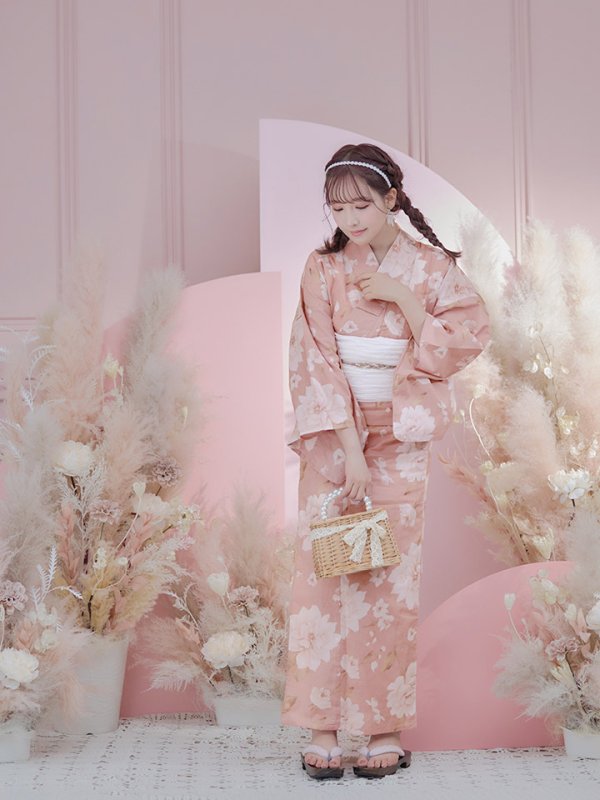 画像16: 【即日発送】【浴衣】くすみピンク地のホワイト牡丹浴衣【浴衣３点セット 浴衣/帯/下駄】[YMT] (16)