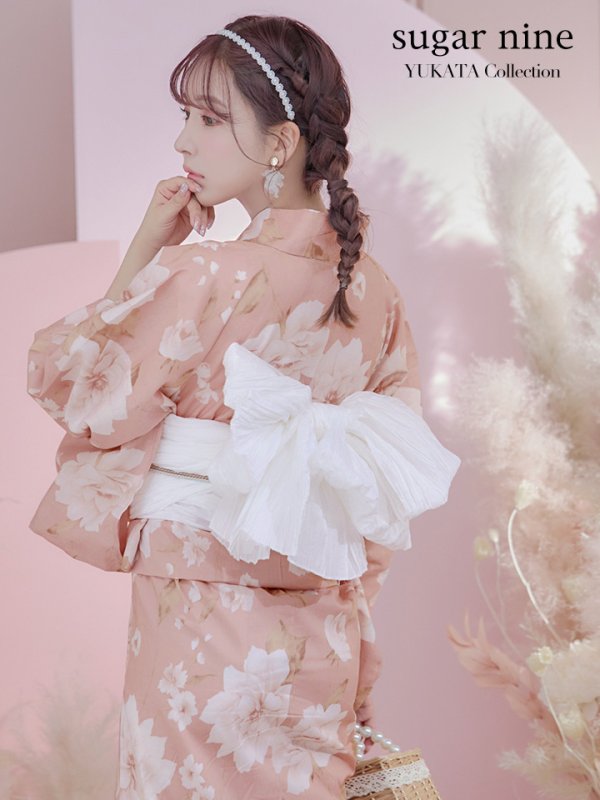 画像3: 【即日発送】【浴衣】くすみピンク地のホワイト牡丹浴衣【浴衣３点セット 浴衣/帯/下駄】[YMT] (3)