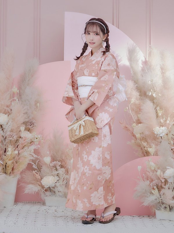 画像5: 【即日発送】【浴衣】くすみピンク地のホワイト牡丹浴衣【浴衣３点セット 浴衣/帯/下駄】[YMT] (5)