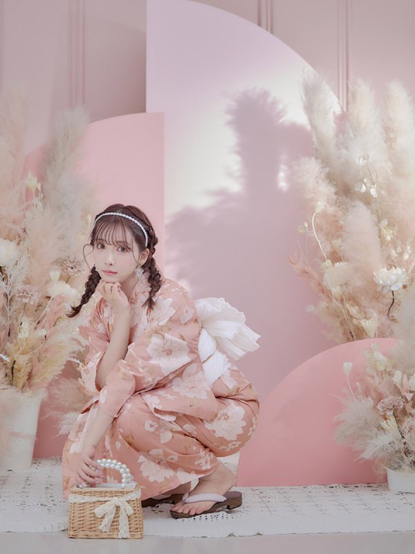 画像10: 【即日発送】【浴衣】くすみピンク地のホワイト牡丹浴衣【浴衣３点セット 浴衣/帯/下駄】[YMT] (10)