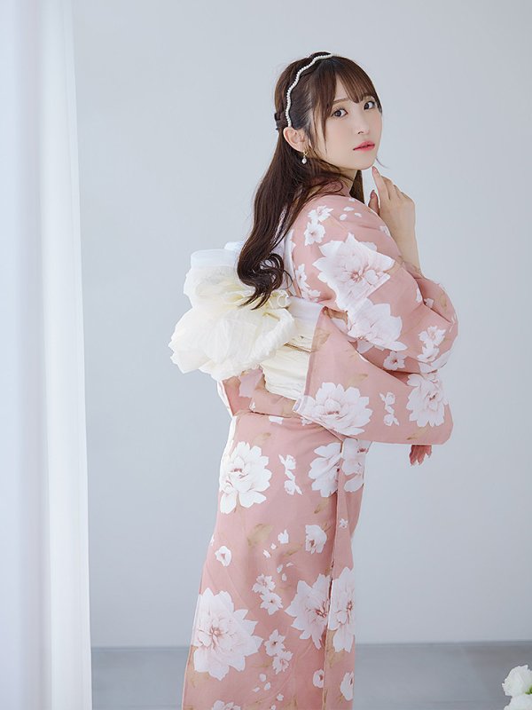 画像10: 【即日発送】【浴衣】くすみピンク地のホワイト牡丹浴衣【浴衣３点セット 浴衣/帯/下駄】[YMT] (10)