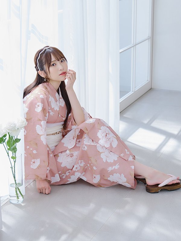 画像11: 【即日発送】【浴衣】くすみピンク地のホワイト牡丹浴衣【浴衣３点セット 浴衣/帯/下駄】[YMT] (11)