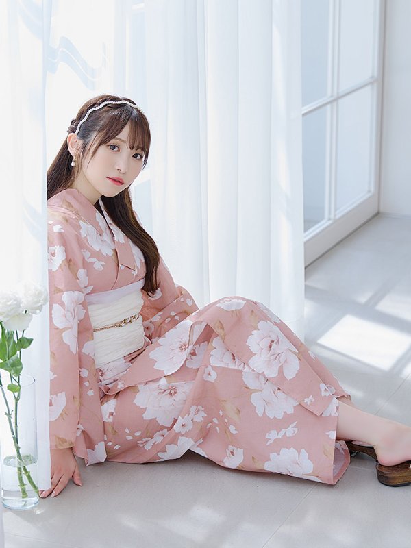 画像12: 【即日発送】【浴衣】くすみピンク地のホワイト牡丹浴衣【浴衣３点セット 浴衣/帯/下駄】[YMT] (12)