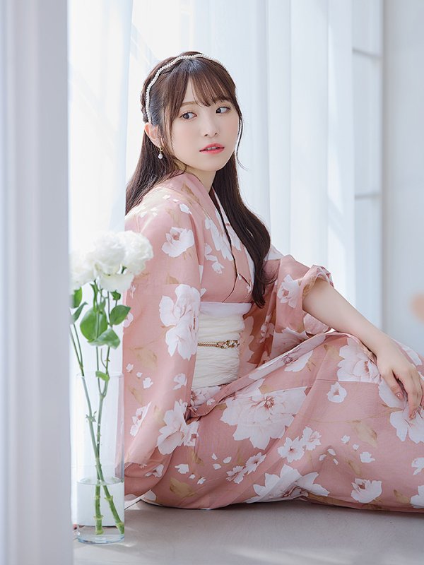 画像14: 【即日発送】【浴衣】くすみピンク地のホワイト牡丹浴衣【浴衣３点セット 浴衣/帯/下駄】[YMT] (14)