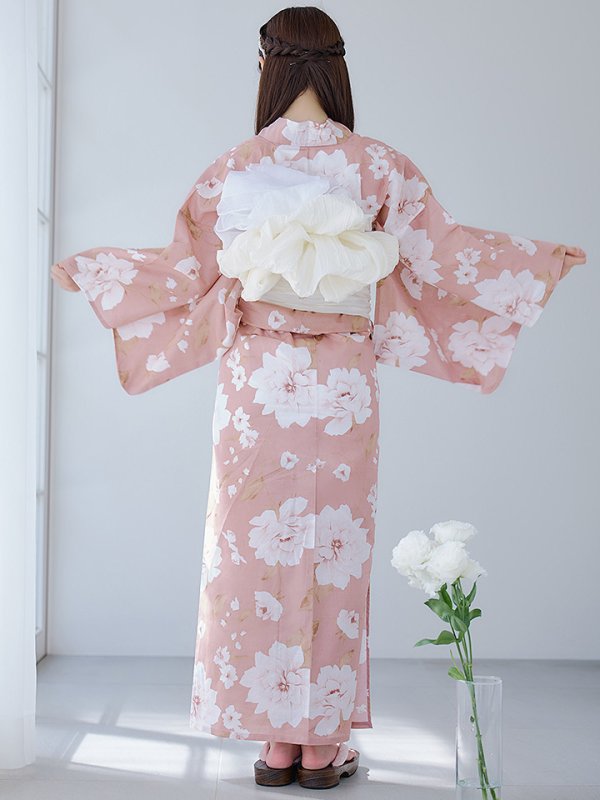 画像15: 【即日発送】【浴衣】くすみピンク地のホワイト牡丹浴衣【浴衣３点セット 浴衣/帯/下駄】[YMT] (15)