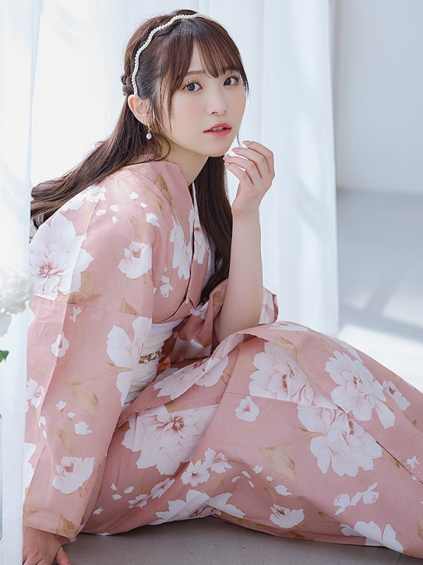 画像3: 【即日発送】【浴衣】くすみピンク地のホワイト牡丹浴衣【浴衣３点セット 浴衣/帯/下駄】[YMT] (3)