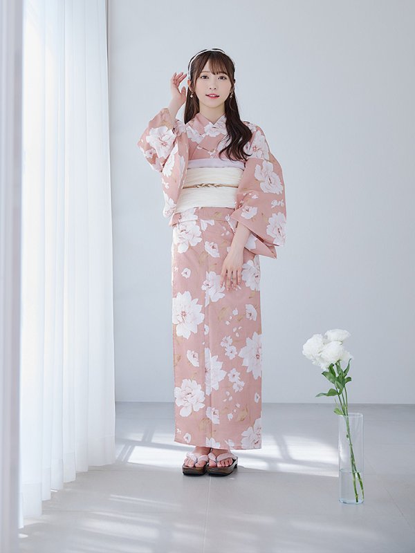 画像5: 【即日発送】【浴衣】くすみピンク地のホワイト牡丹浴衣【浴衣３点セット 浴衣/帯/下駄】[YMT] (5)
