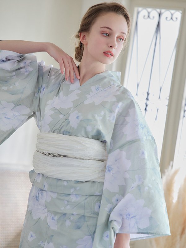 画像11: 【即日発送】【浴衣】ミント地x牡丹浴衣 【浴衣３点セット 浴衣/帯/下駄】[YMT] (11)