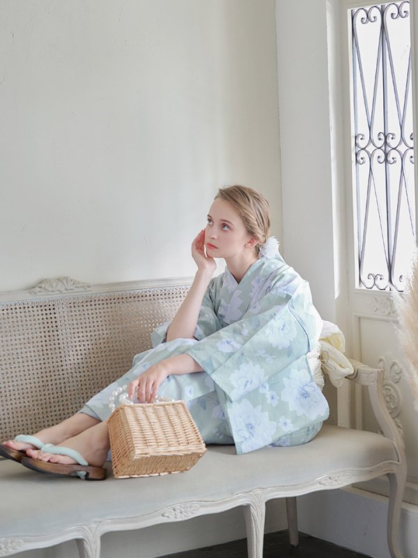 画像12: 【即日発送】【浴衣】ミント地x牡丹浴衣 【浴衣３点セット 浴衣/帯/下駄】[YMT] (12)