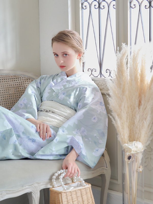 画像13: 【即日発送】【浴衣】ミント地x牡丹浴衣 【浴衣３点セット 浴衣/帯/下駄】[YMT] (13)