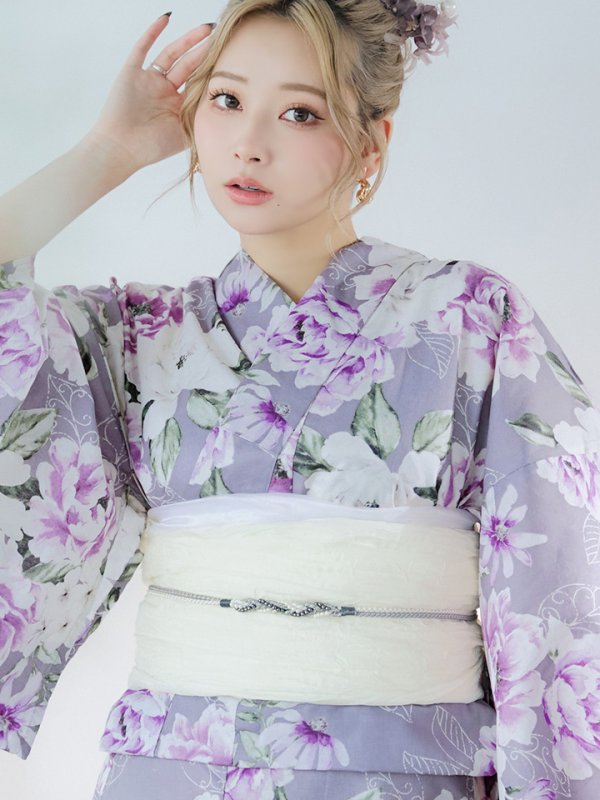 画像17: 【即日発送】大胆に咲き誇る紫×白牡丹浴衣【浴衣３点セット 浴衣/帯/下駄】[YMT] (17)