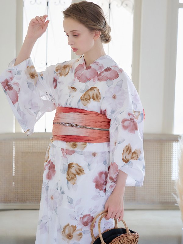 画像16: 【即日発送】【浴衣】白地x暖色椿浴衣【浴衣３点セット 浴衣/帯/下駄】[YMT] (16)