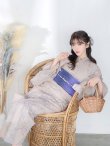 画像12: 【即日発送】【浴衣】ベージュ地に線画の椿浴衣 【浴衣３点セット 浴衣/帯/下駄】   OBI-g-500-kj-9-NV  / HIMO-900-yn-4-GYxGY / YA-953-kn-BL / HEKO-800-sb-5-W / GETA-02-ok-2-IV[YMT] (12)